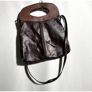 Vintage Brown Leather Crossbody Handbag Bag Purse Smooth Retro VTG Two Tone Chic